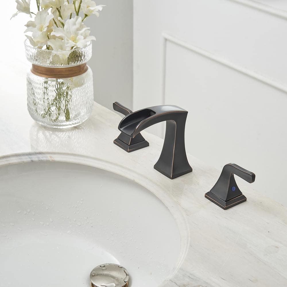 Oil-Rubbed Bronze 8-Inch Widespread Waterfall Bathroom Faucet