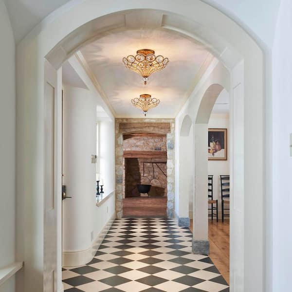 15.75 in. 4-Light Vintage Antique Bronze Semi Flush Mount with Crystal Accents