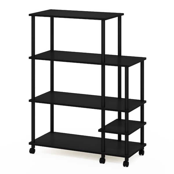 Furinno Turn-N-Tube 4-Tier Americano and Black Kitchen Wide Storage Shelf Cart with Casters