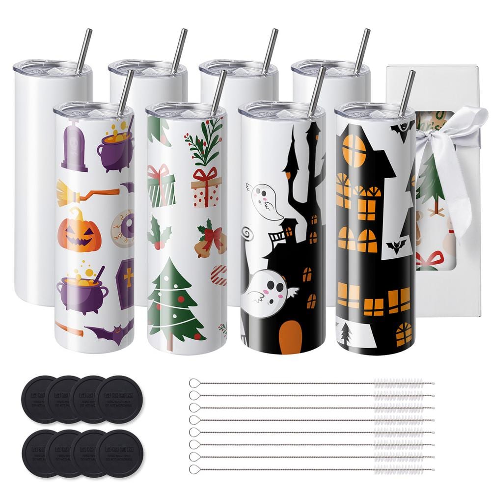 12-30oz Straight Sublimation Tumblers With Shrink Wrap popular and Rubber Bottoms-White