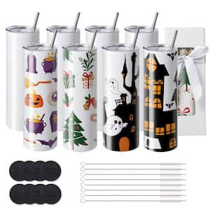 8-Pack 30 Oz Skinny Straight Stainless Steel Sublimation Tumblers, Blank Double Wall Cups Heat Transfer, Customized Gift