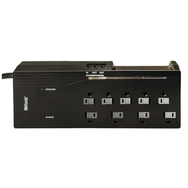Woods 6 ft. 9-Outlet 3000-Joule Surge Protector Power Strip with Phone/Fax/DSL and Sliding Safety Covers