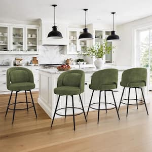 39 in. Green Chenille Swivel Bar Stool Upholstered Metal Frame Counter H8 Barstools with Round Footrest Set of 4