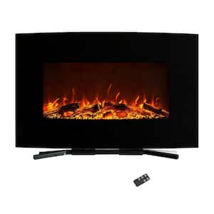 36 in. Curved Color Changing Electric Fireplace Wall Mount Floor Stand in Black