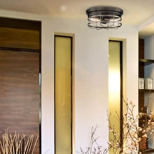 Anson 13 in. 2-Light Industrial Satin Copper Bronze Flush Mount Ceiling Light with Clear Glass Shade