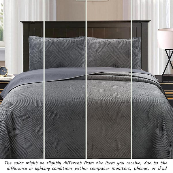 Cozy Line Home Fashions Soft Velvet Basket Weave Stripe 3-Piece Solid Dark  Gray Polyester Cotton Queen Quilt Bedding Set BB2021-064GrayQ - The Home  Depot