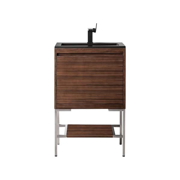 James Martin Vanities Mantova 23.6 in. W x 18 in. D x 36 in. H Single Bathroom Vanity Mid-Century Walnut & Charcoal Black Composite Stone Top