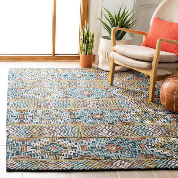 Aspen Blue/Gold 4 ft. x 4 ft. Bohemian Geometric Square Area Rug