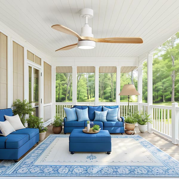 48 in. Indoor/Outdoor Wood White Ceiling Fan with LED Light, Remote Control and App
