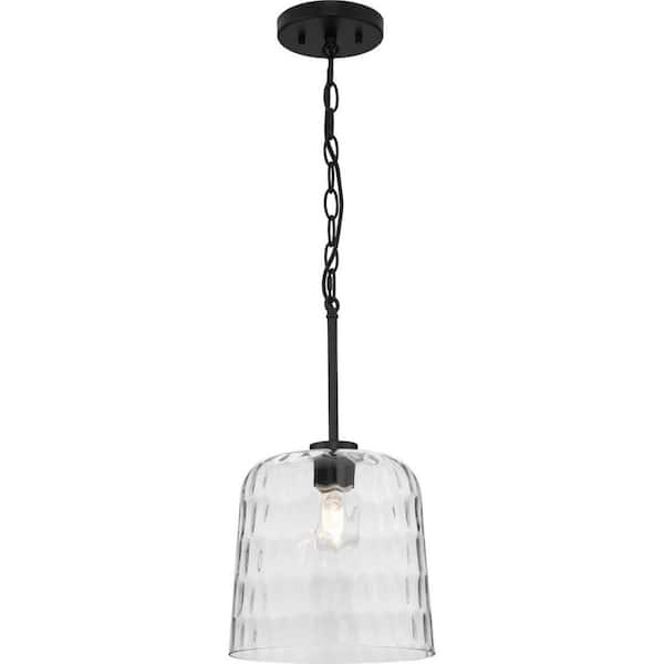 Mauzy Collection 1-Light Matte Black Transitional Pendant with Clear Water Glass Shade for Kitchen