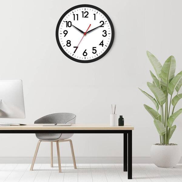 Black Analog Plastic Silent Non-Ticking Wall Clock Z0B5TCNF73