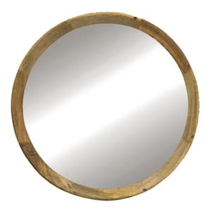 19.8 in. W x 19.8 in. H Elegant Round Solid Mango Natural Wood Frame Wall Mirror, Bathroom Round Wall Mirror