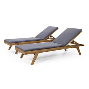 Bexley 2-Piece Wood Outdoor Patio Chaise Lounge with Dark Gray Cushions