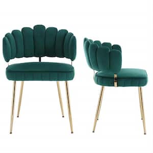 Modern Emerald Velvet Woven Accent Dining Chairs with Gold Metal Legs Set of 2