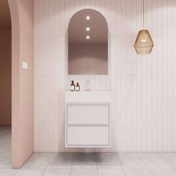 BV Better Vanity Saggie 24 in. W x 20 in. D x 28 in. H Single Sink Floating Bath Vanity in Gloss White with White Acrylic Top