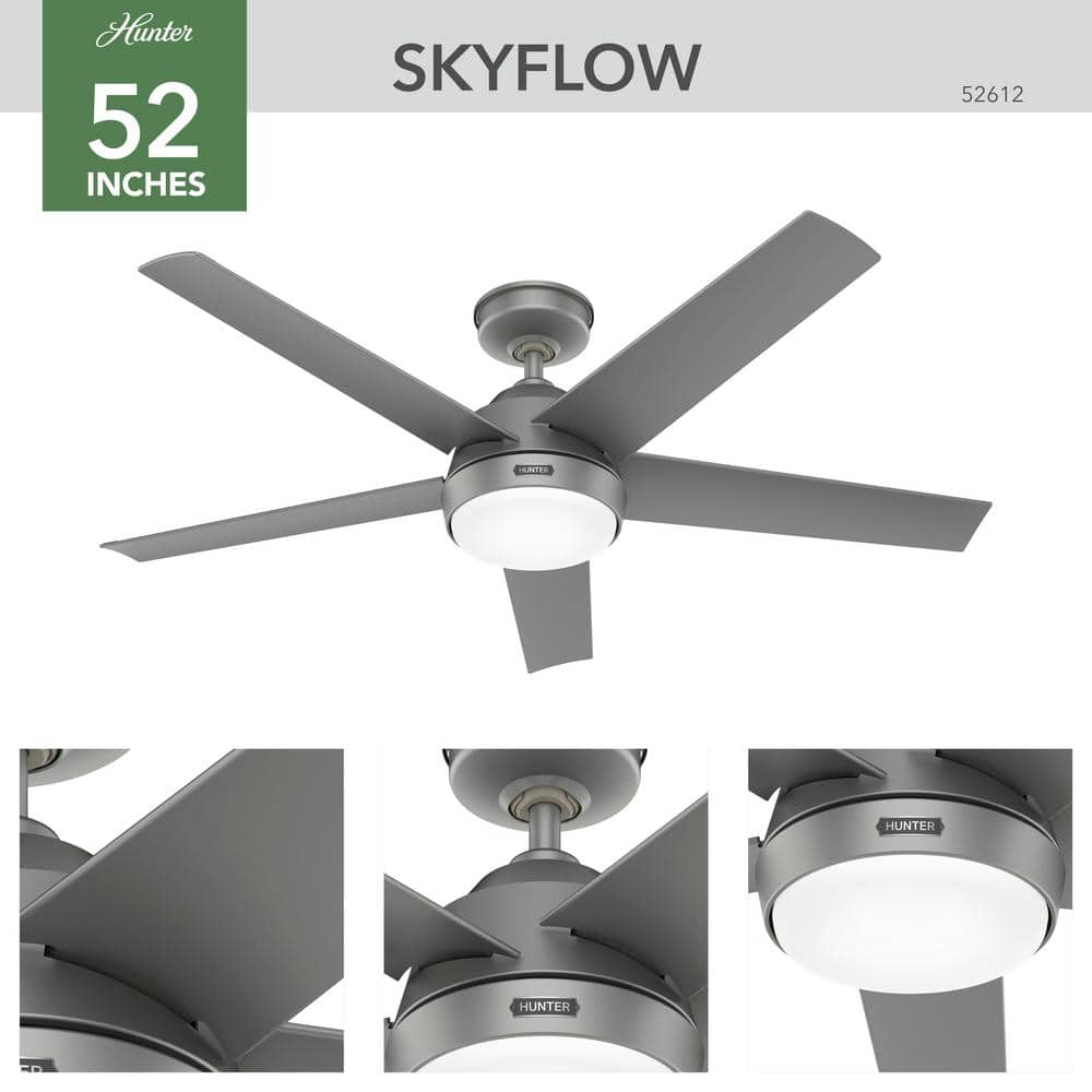 Skyflow 52" Matte Silver 5-Blade Ceiling Fan with LED Light and Remote