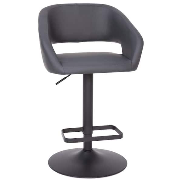 TAYLOR + LOGAN 42.75 in. Gray Vinyl/Black Frame Mid Metal Bar Stool with Vinyl Seat