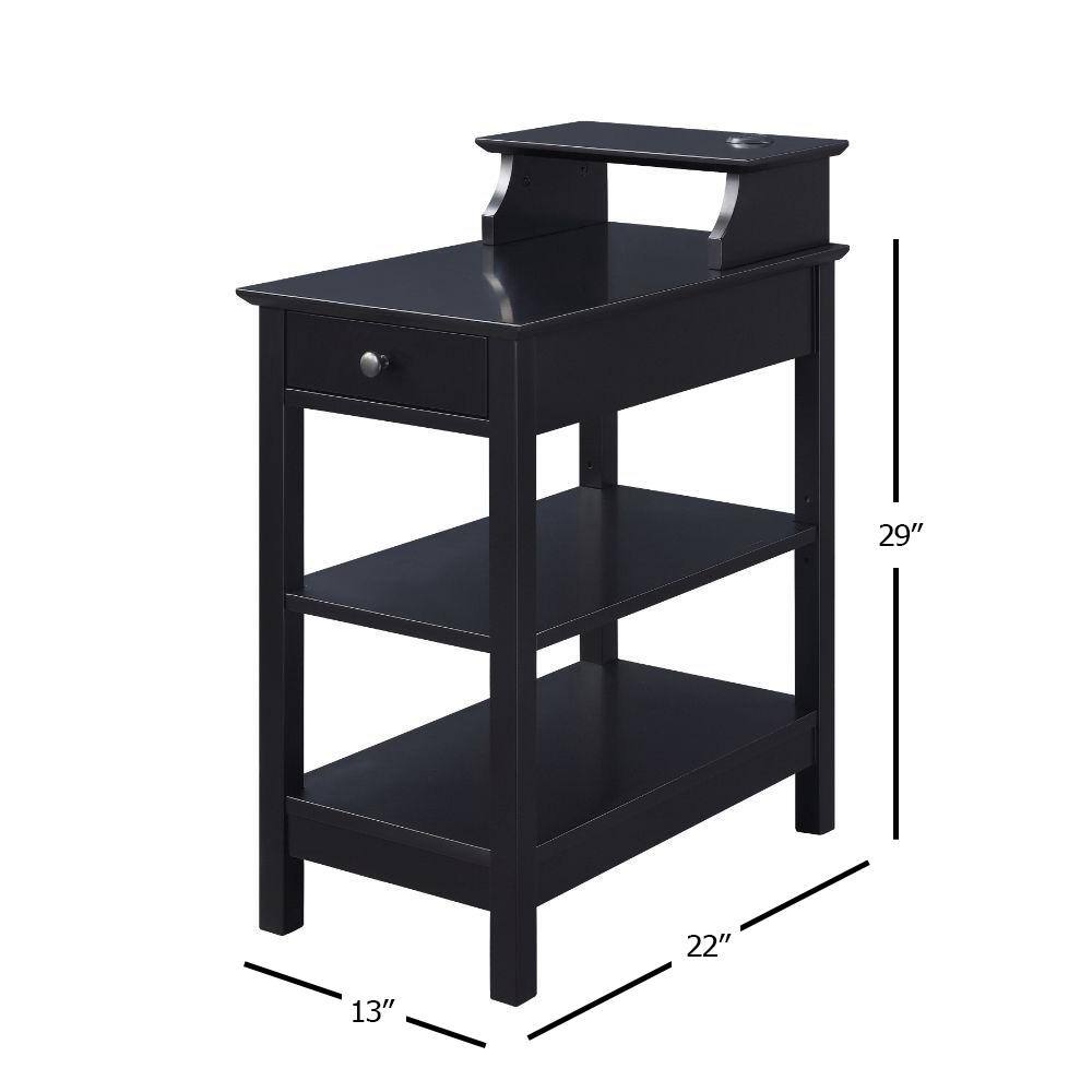Black Wood Rectangular Side Table with USB Charging Dock