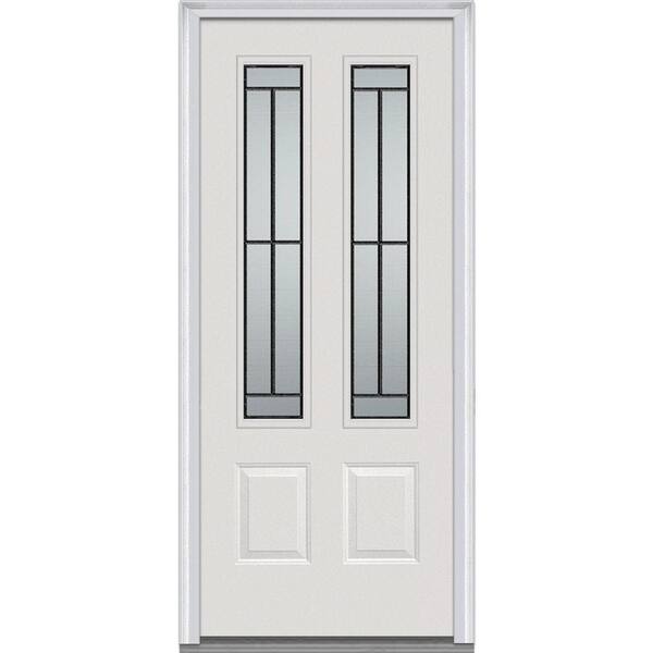 MMI Door 36 in. x 80 in. Madison Left-Hand 2-3/4 Lite 2-Panel Classic Primed Fiberglass Smooth Prehung Front Door