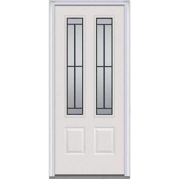 MMI Door 36 in. x 80 in. Madison Right-Hand 2-3/4 Lite 2-Panel Classic Primed Fiberglass Smooth Prehung Front Door