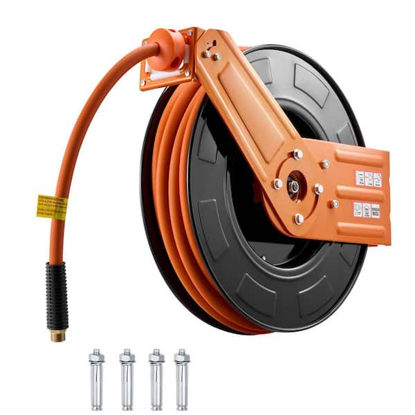 Retractable Air Hose Reel, Wall/Ceiling Mount, 1/2In. x 50FT. Rubber Hose, 300 PSI, Auto Rewind, 5 FT. Lead, 2025 update
