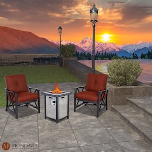 Valerie Dark Gold 3-Piece Cast Aluminum Patio Fire Pit Seating Set with Chili Red Cushion for Garden, Plaza
