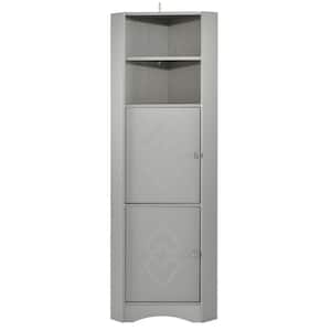 14.96 in. W x 14.96 in. D x 61.02 in. H Gray Tall Bathroom Corner Linen Cabinet with Doors and Adjustable Shelves
