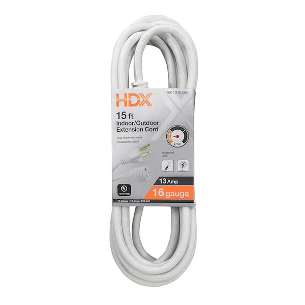 HDX 15 ft. 16/3 Light Duty Indoor/Outdoor Extension Cord, White