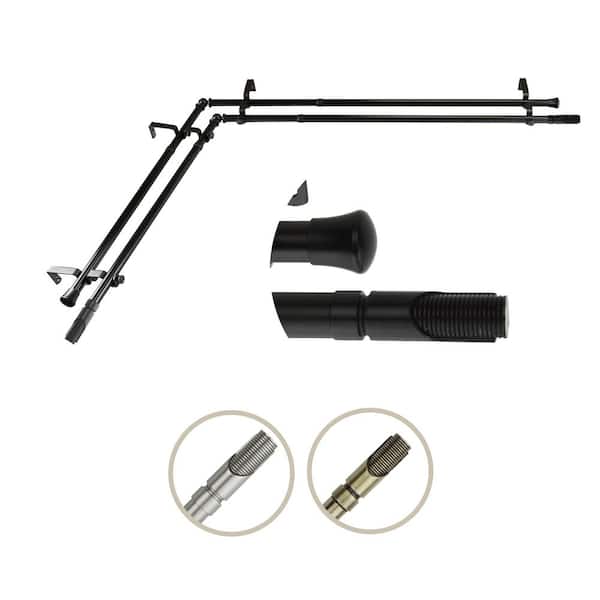 Unbranded 48 in. - 84 in. Adjustable 3/4 in. Double Corner Window Curtain Rod in Black with Witz Finial