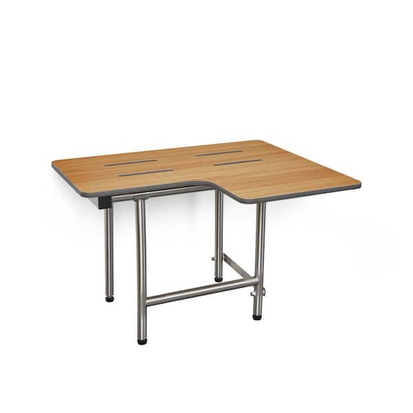 SEACHROME 26 in. x 22.5 in. Teak Phenolic Reversible Folding Transfer Tub/Shower Seat with Legs, ADA Compliant