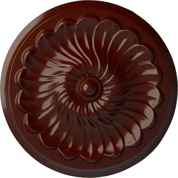 Ekena Millwork 2-1/4" x 12-1/4" x 12-1/4" Polyurethane Flower Spiral Ceiling Medallion, Brushed Mahogany