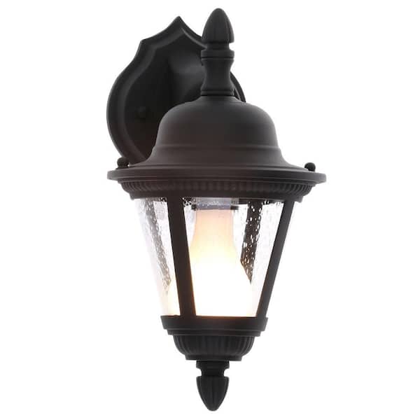 Progress Lighting Westport Collection 1-Light Textured Black Clear Seeded Glass Traditional Outdoor Small Wall Lantern Light