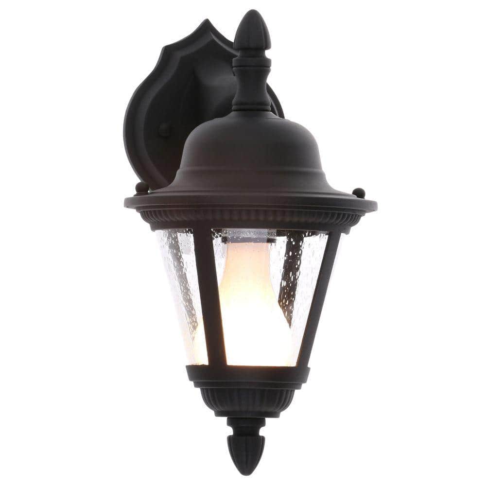 Westport Collection 1-Light Textured Black Clear Seeded Glass Traditional Outdoor Small Wall Lantern Light price history on PriceWatchPro