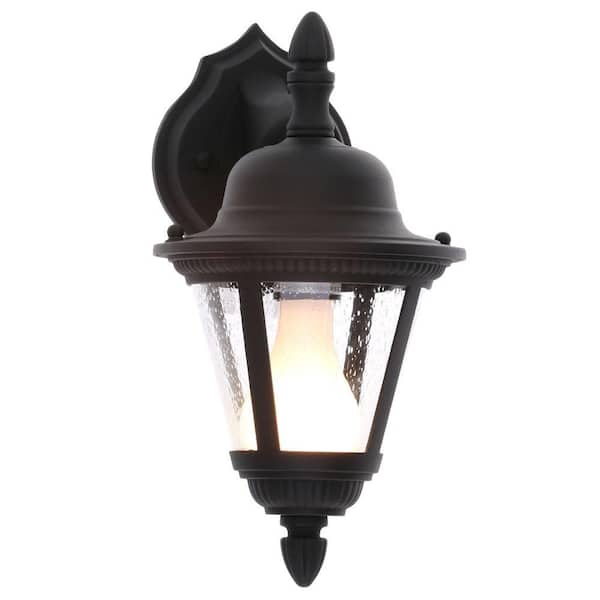 Westport Collection 1-Light Textured Black Clear Seeded Glass Traditional Outdoor Small Wall Lantern Light