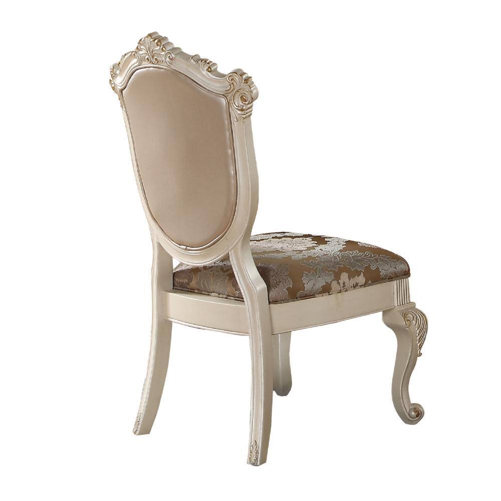 White Faux Leather Upholstered Wooden Side Chair with Cabriole Legs