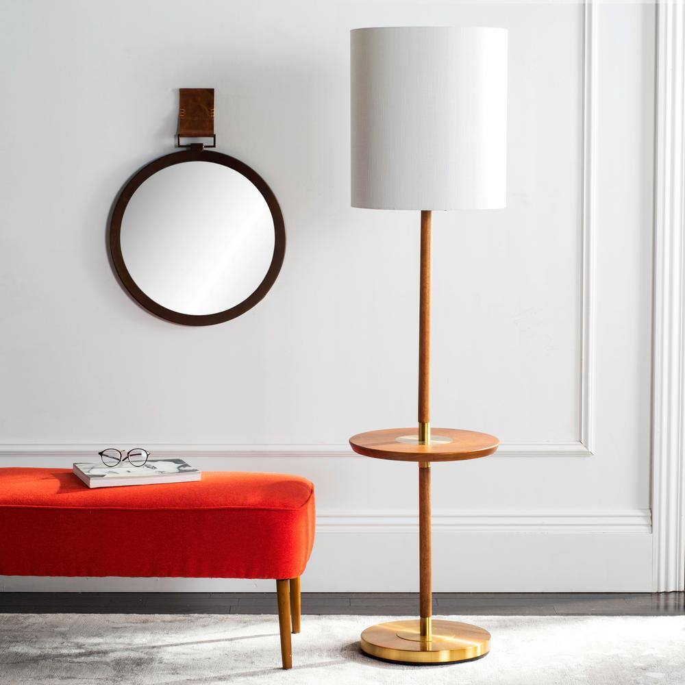 Brown and Brass Mid-Century Modern Floor Lamp with Table