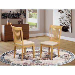 Oak Linen Fabric Upholstered Wood Chairs With Cushion, (Set of 2)