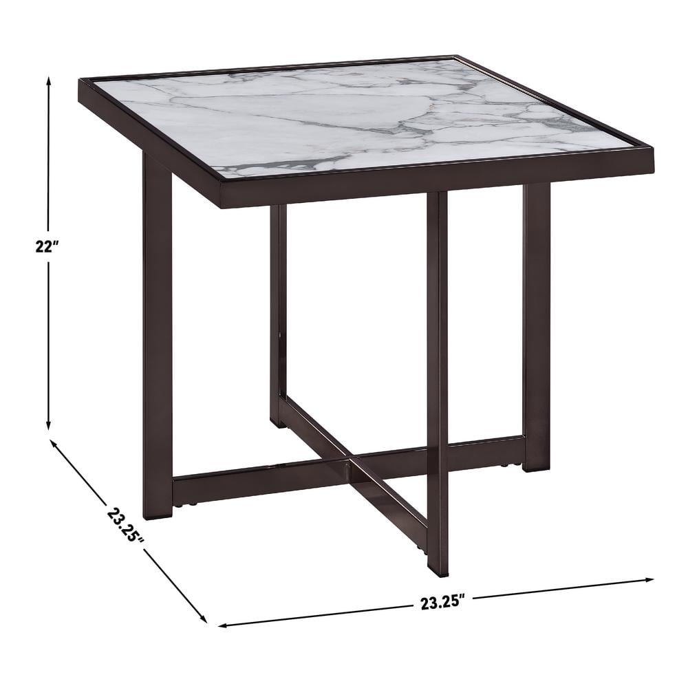 Kayley 23" White Sintered Stone Square End Table with Black Metal Base