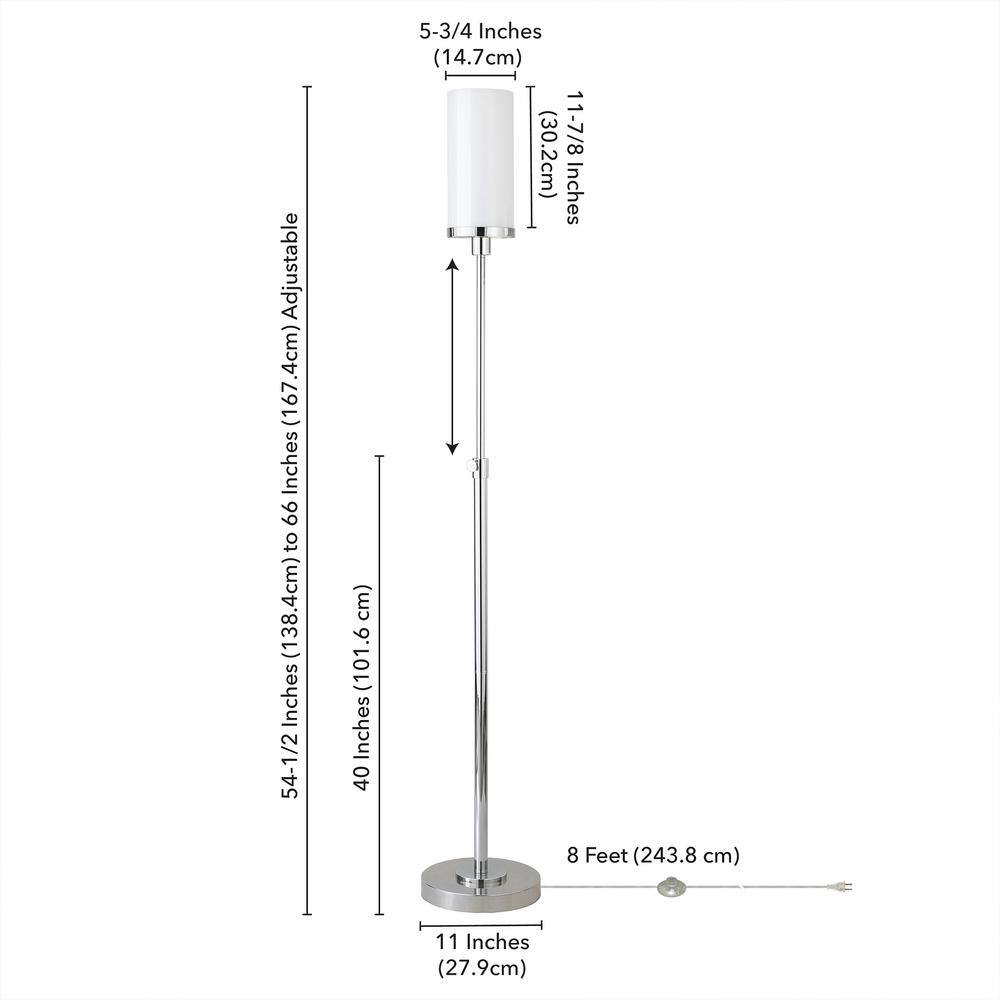 Adjustable Polished Nickel Floor Lamp with Milk Glass Shade