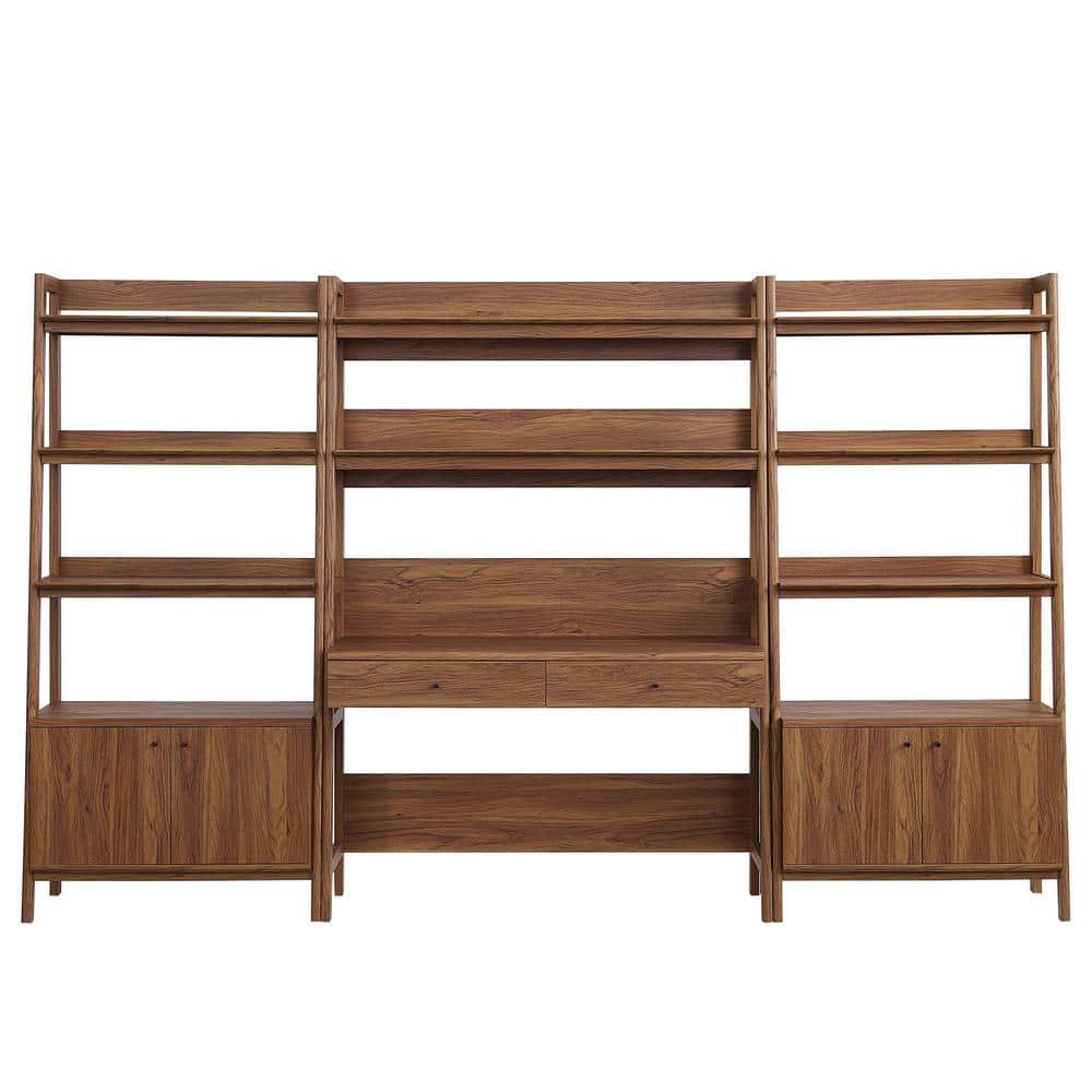 Walnut 3-Piece Office Desk and Bookshelf Set