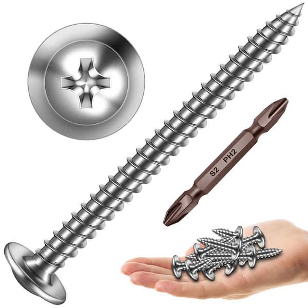 #8 x 2 in. 410 Stainless Steel Phillips Truss Head Self-Tapping Wood Screws (150-Pack)