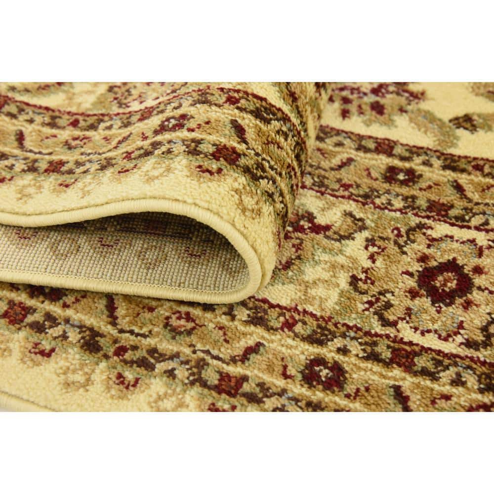 Elegant Ivory Floral 5' x 8' Easy-Care Synthetic Rug