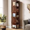 BYBLIGHT Eulas 70.9 in. Tall Cherry MDF 5-Shelf Slim Standard Bookcase with Side Storage Shelves for Home Office BB-JZ0001-XL