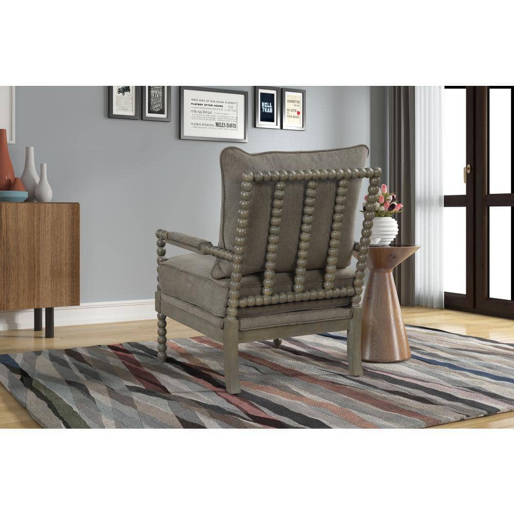 Rustic Taupe Cushioned Accent Armchair with Antique Grey Wooden Frame