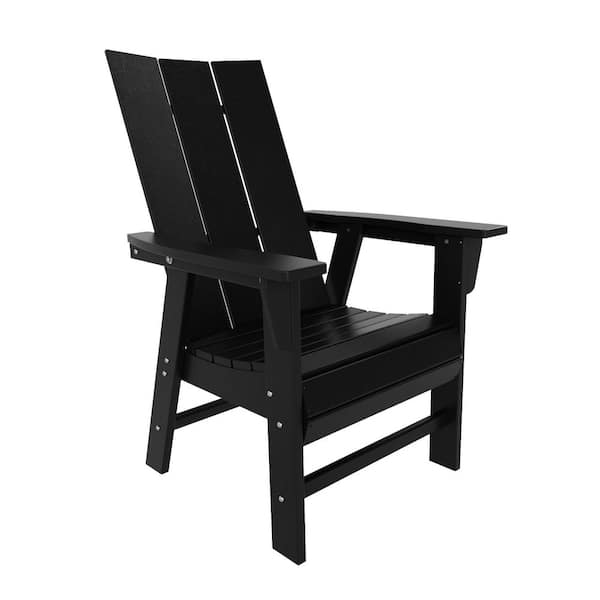 Shoreside Outdoor Patio Fade Resistant HDPE Plastic Adirondack Style Dining Chair with Arms in Black