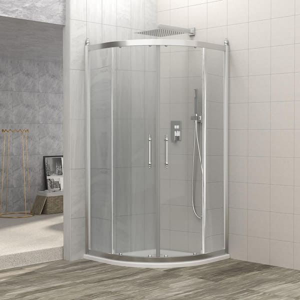 WELLFOR 36 in. W x 72 in. H Neo Angle Sliding Framed Shower Doors Corner Shower Enclosure Clear Glass in Chrome