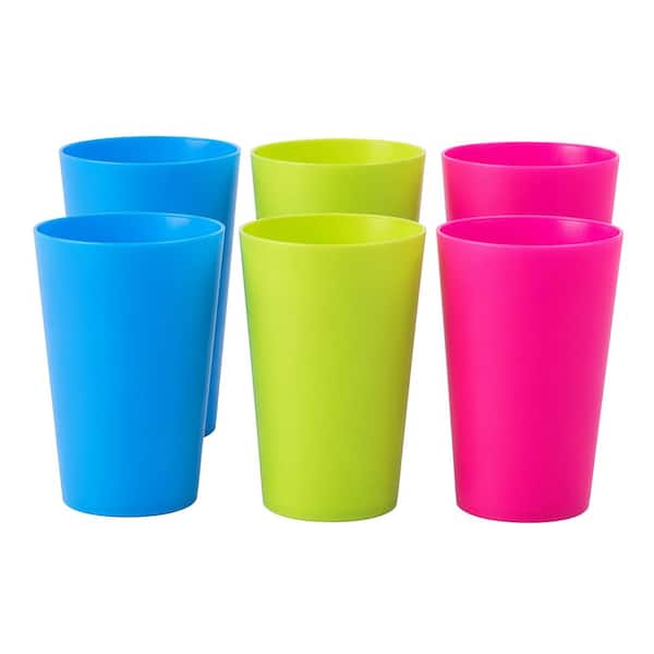 7 oz. Assorted Colors 2-Red, 2-Green, 2-Blue Freezer Safe Plastic Reusable Cups (Set of 6)