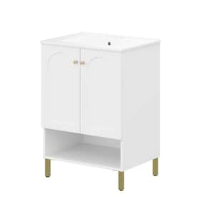 Zeus & Ruta 24 W x 18 D x 34 H Single Bath Vanity in White with White  Ceramic Top for Small Space Semi-open Storage S-AINKBATR - The Home Depot