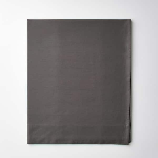 The Company Store Company Cotton Graphite Solid 300-Thread Count Cotton Percale Oversized Queen Deep Pocket Flat Sheet