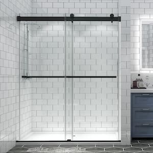 60 in. W x 74 in. H Sliding Framed Shower Door in Matte Black with Clear Glass